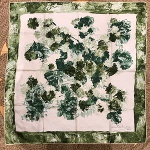 Rare Pierre Balmain Printed Green Silk French square scarf